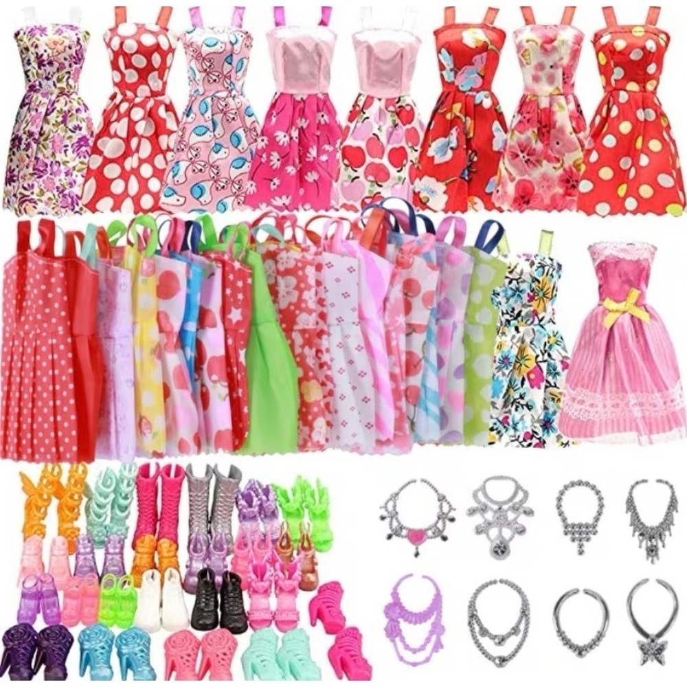 42 Piece Set Fashion Doll Clothing Barbie Style Outfits Accessories Dress Up Lot